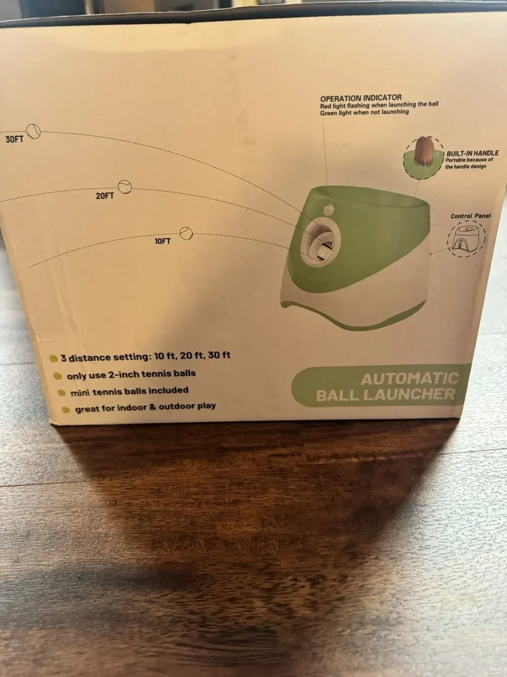 Automatic Dog Ball Launcher Green 10/20/30 FT w/ 6 Mini Tennis Balls NIB
